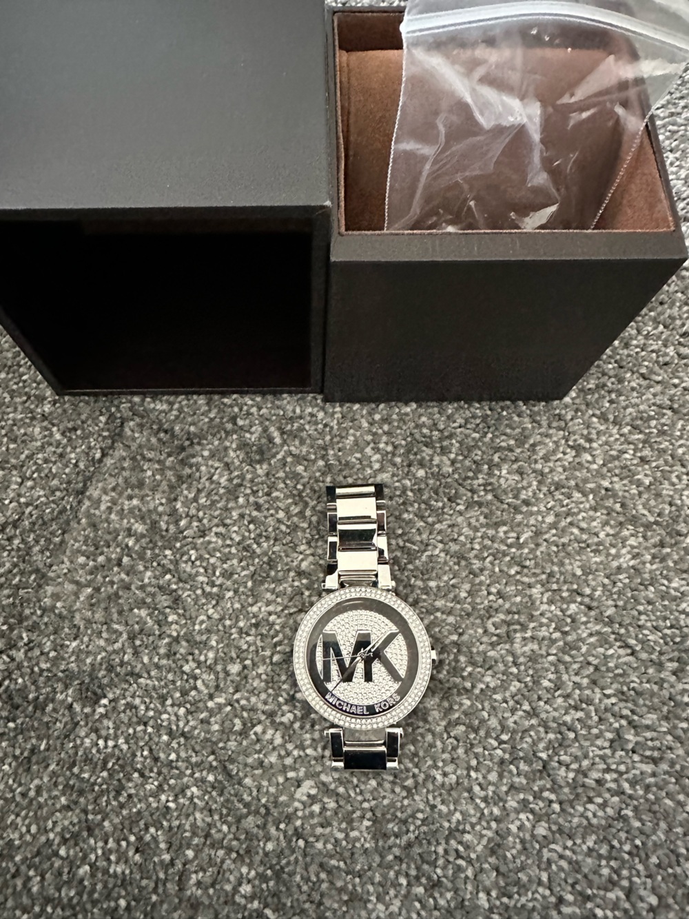 Michael Kors Silver Crystal MK Logo Bracelet Watch